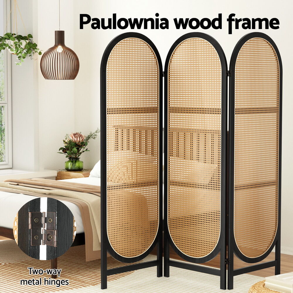 3 Panel Room Divider Screen 151x180cm Rattan Brown Price