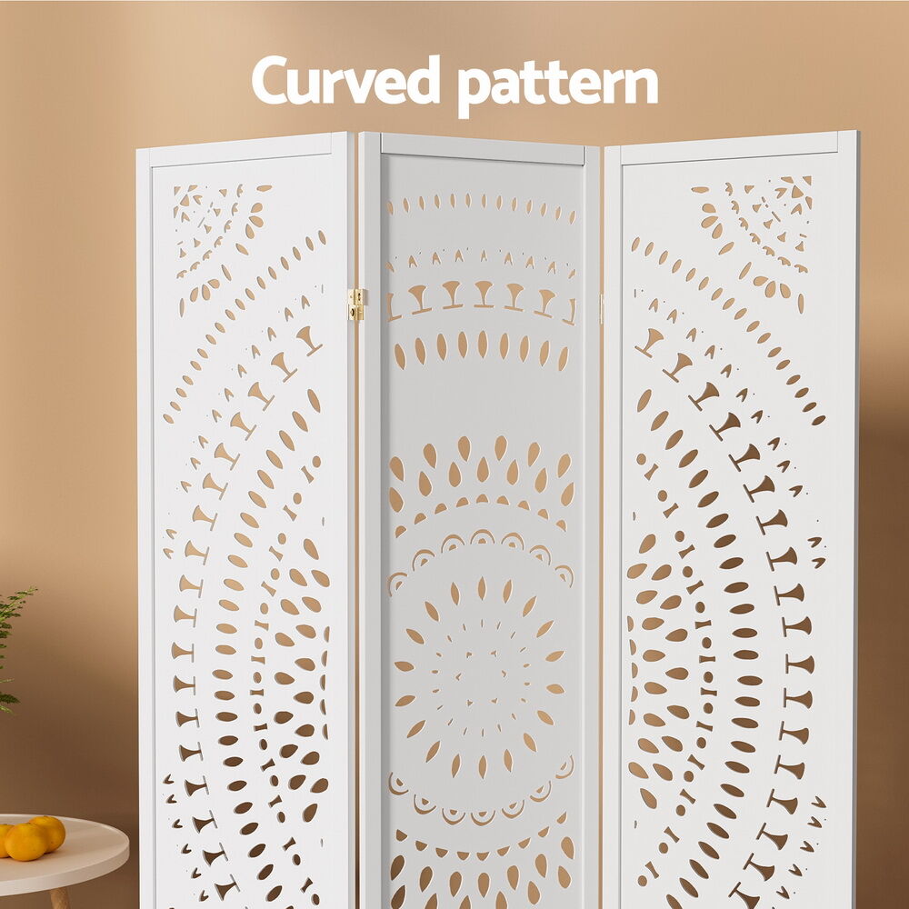 3 Panel Room Divider Screen 132x170cm Circle White Price