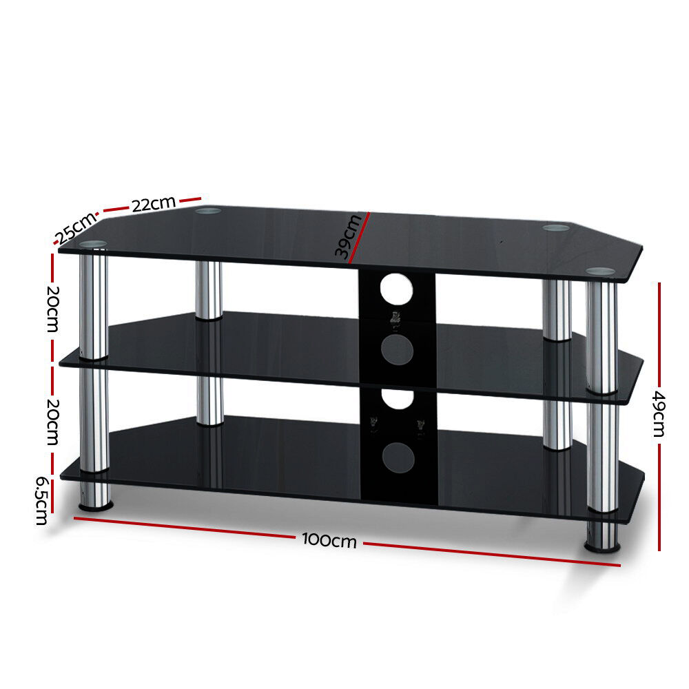 TV Stand 3 Tiers Storage Shelf Rack Tempered Glass Entertainment Unit Price
