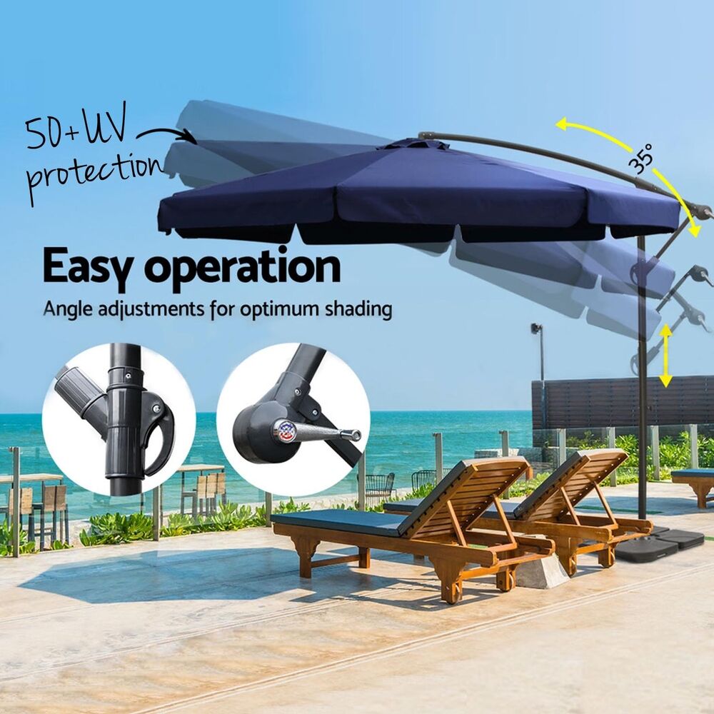 3m Outdoor Umbrella w/Base Cantilever Garden Beach Patio Navy Price