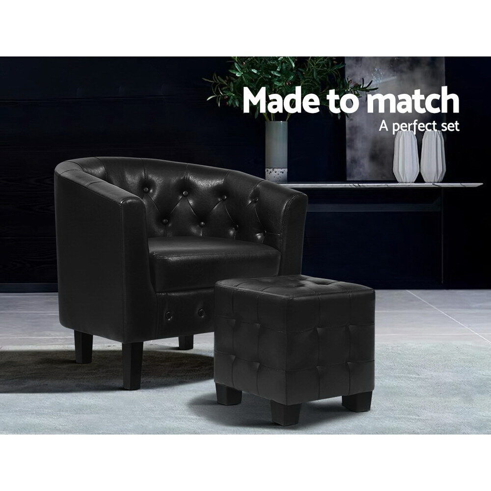 Artiss Armchair Set with Ottoman Black Ava Price