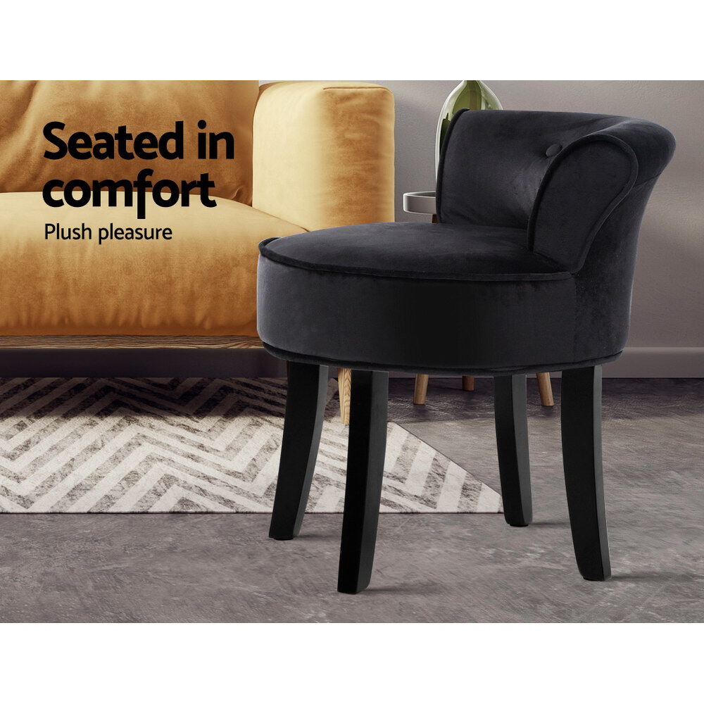 Vanity Stool Velvet Black Abella Price