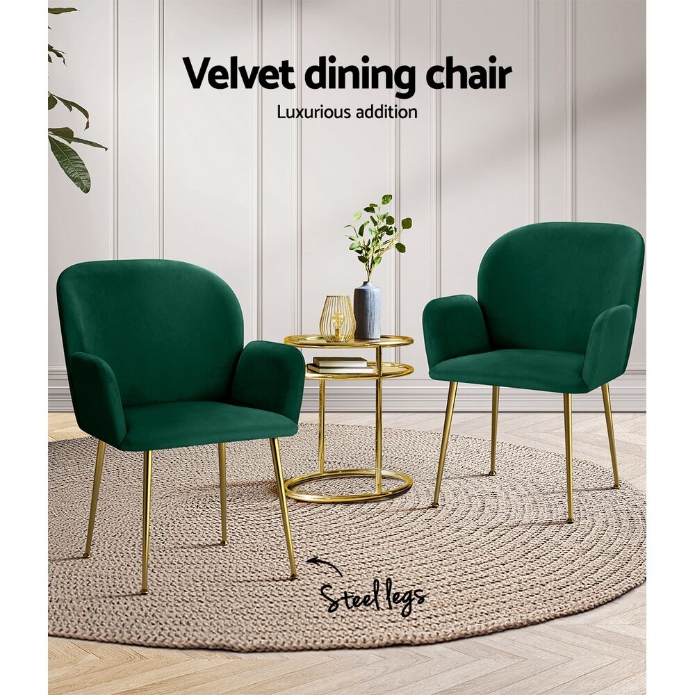 Artiss Dining Chairs Set of 2 Velvet Armchair Green Price