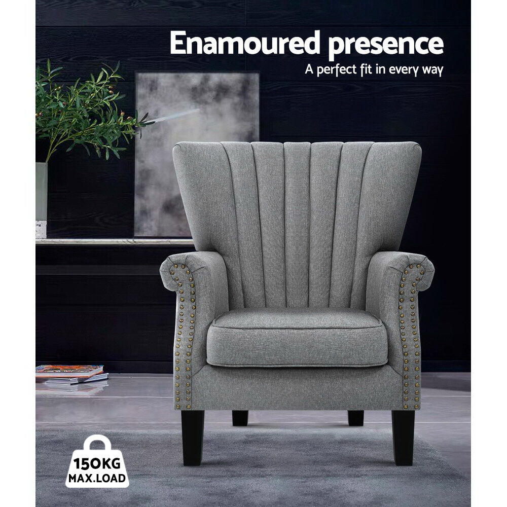 Artiss Armchair Wingback Grey Andrew Price