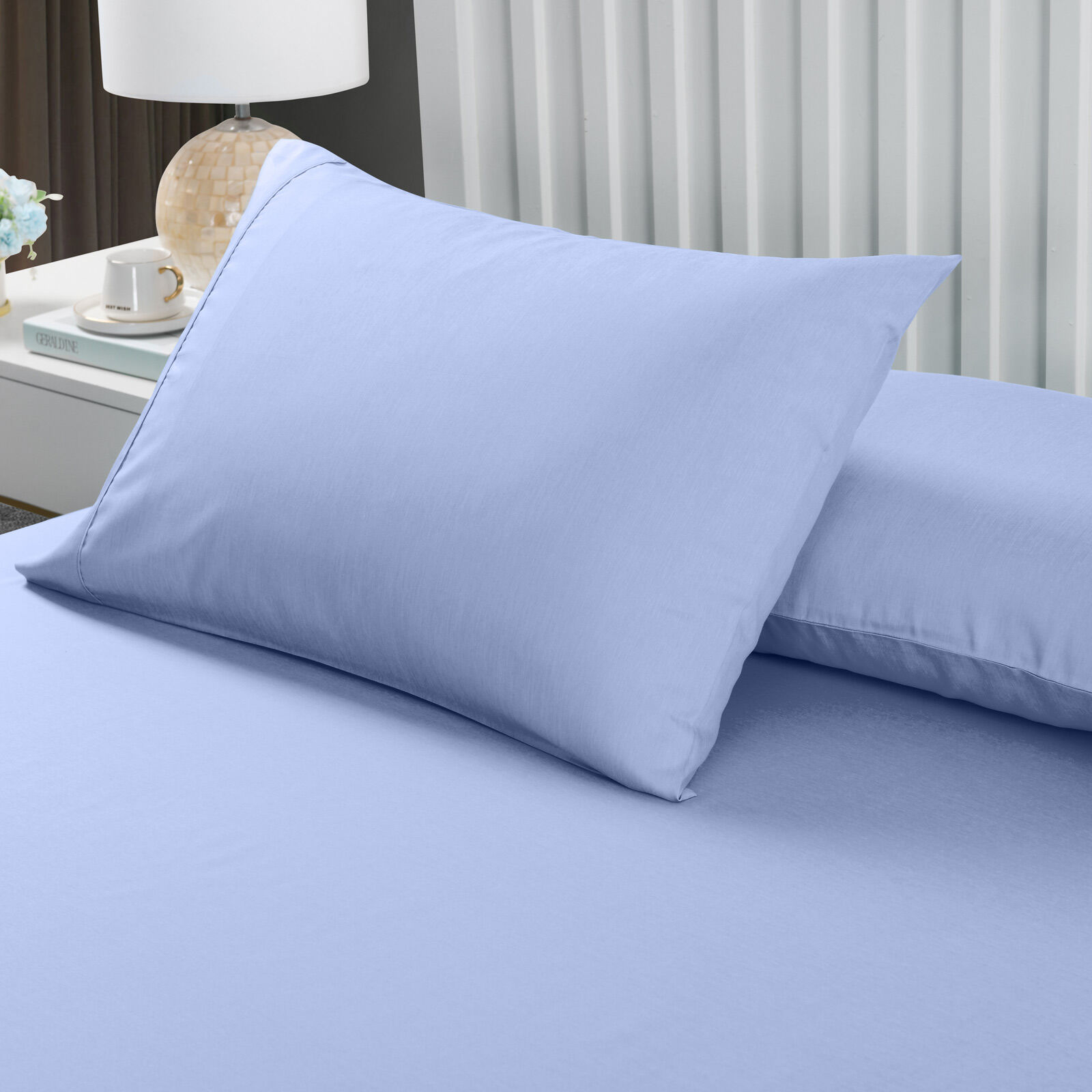 2000TC 3 Piece Fitted Sheet and Pillowcase Set Bamboo Cooling - King - Light Blue Price