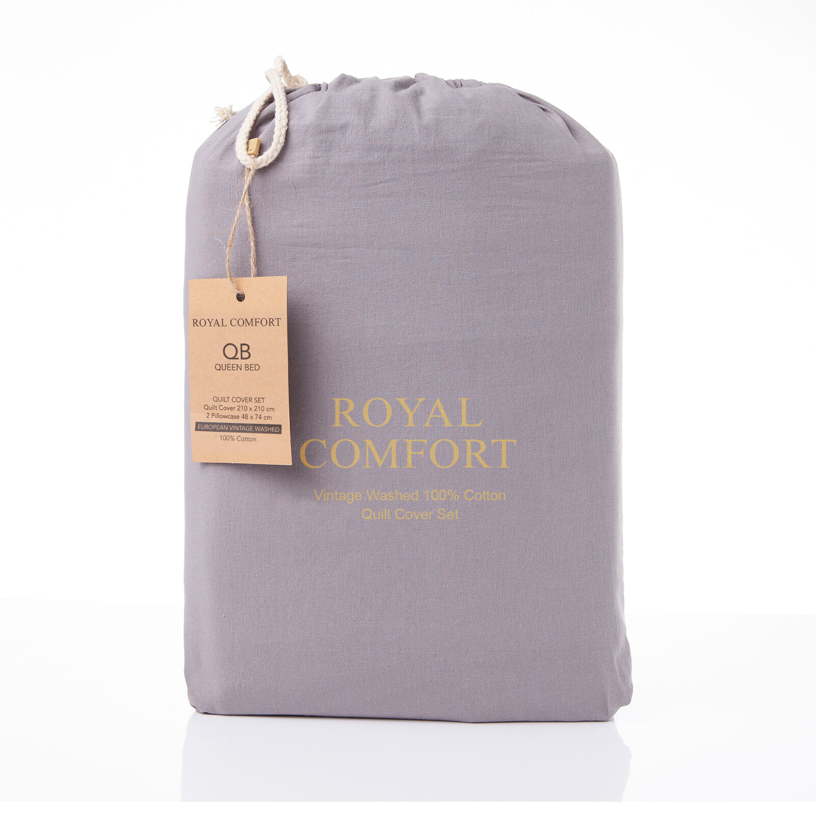 Royal Comfort Vintage Washed 100% Cotton Quilt Cover Set Bedding Ultra Soft - Double - Grey Price