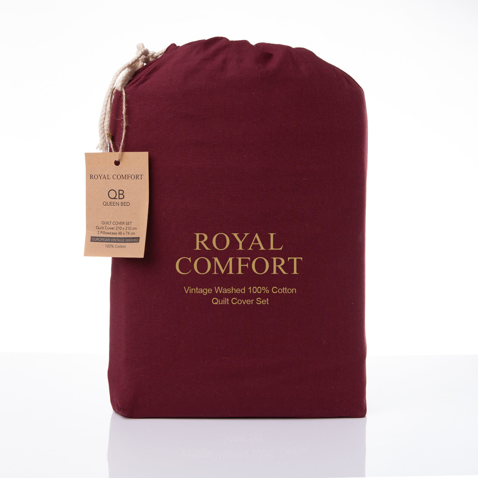 Royal Comfort Vintage Washed 100% Cotton Quilt Cover Set Bedding Ultra Soft - Double - Mulled Wine Price