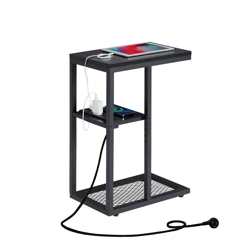 E-Shaped Sofa Side Table with Power Board, Black Price