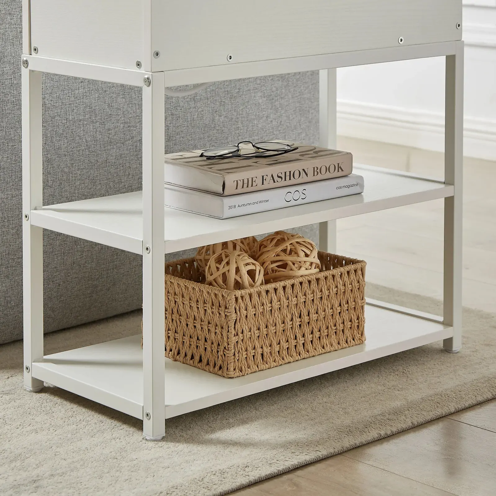 Multi-Tier Bedside Table with Powerboard, White Price