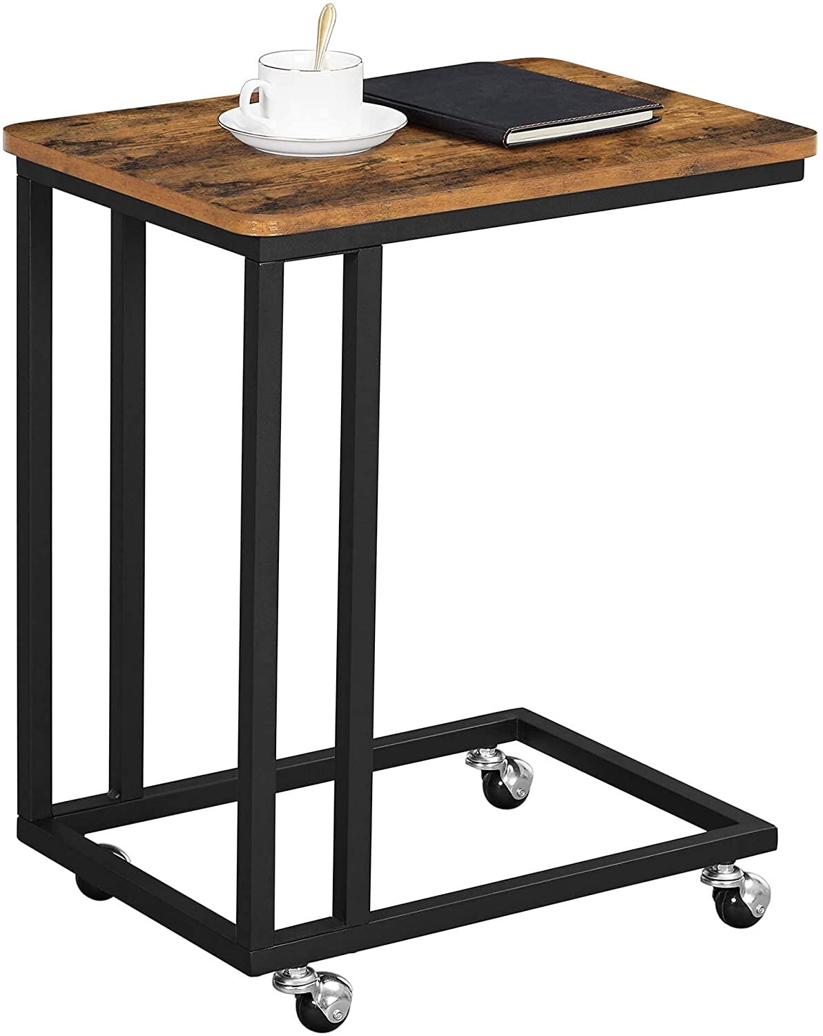 Coffee Table with Steel Frame and Castors Rustic Brown and Black Price