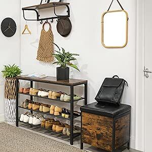 Shoe Rack with 3 Mesh Shelves Rustic Brown and Black Price