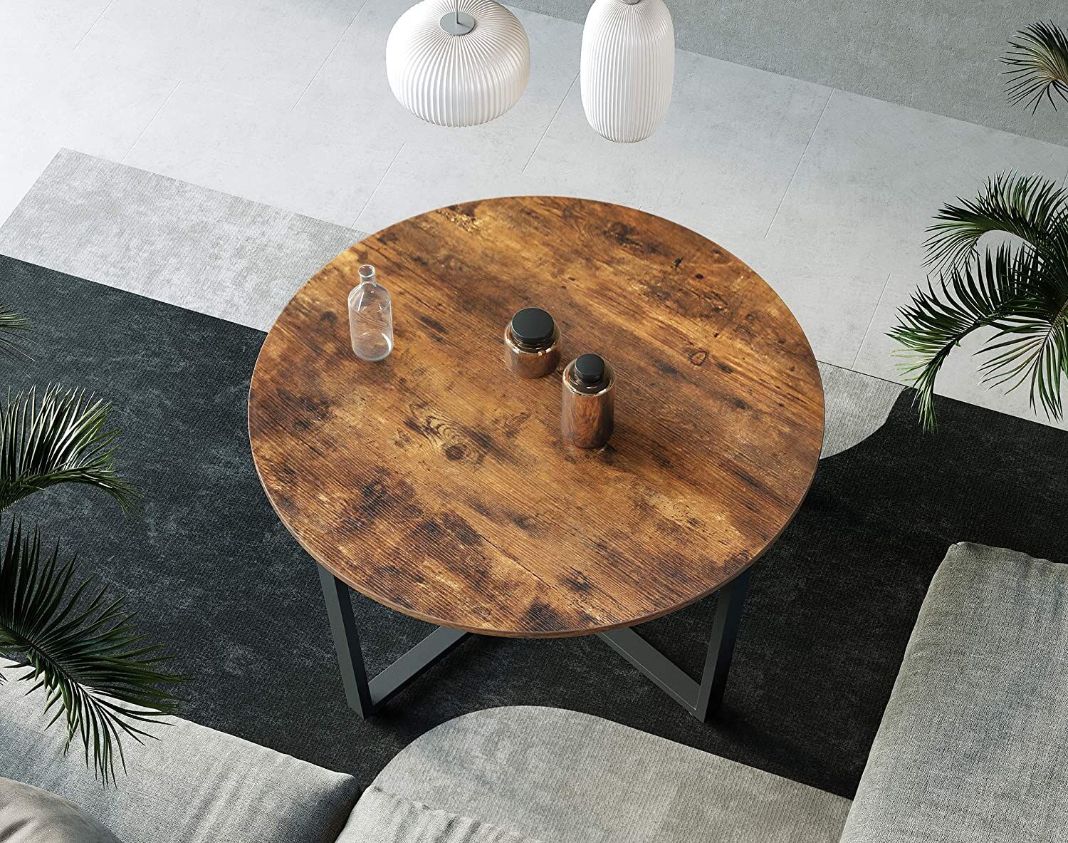 Round Coffee Table Rustic Brown and Black Price