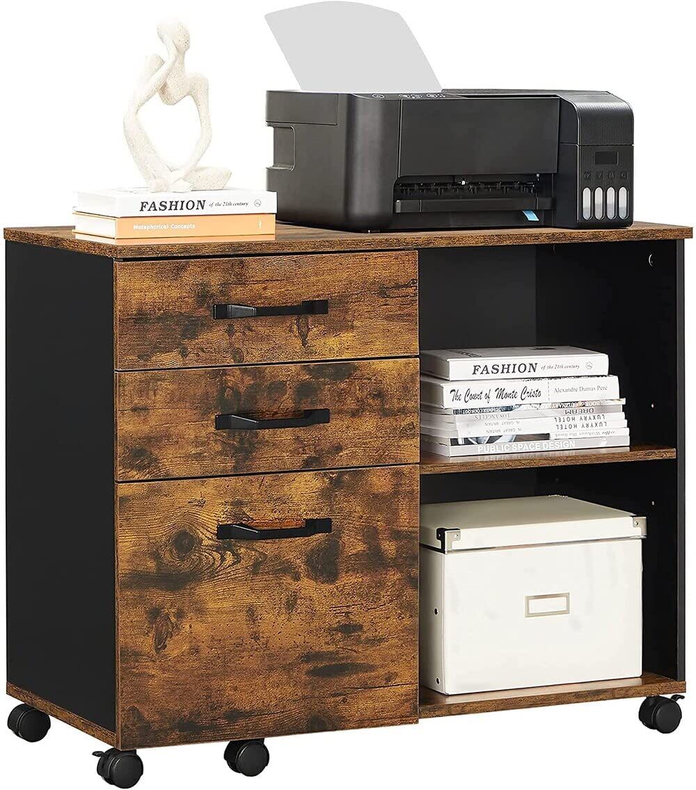 3-Drawer File Cabinet with Open Compartments for A4 Rustic Brown and Black Price