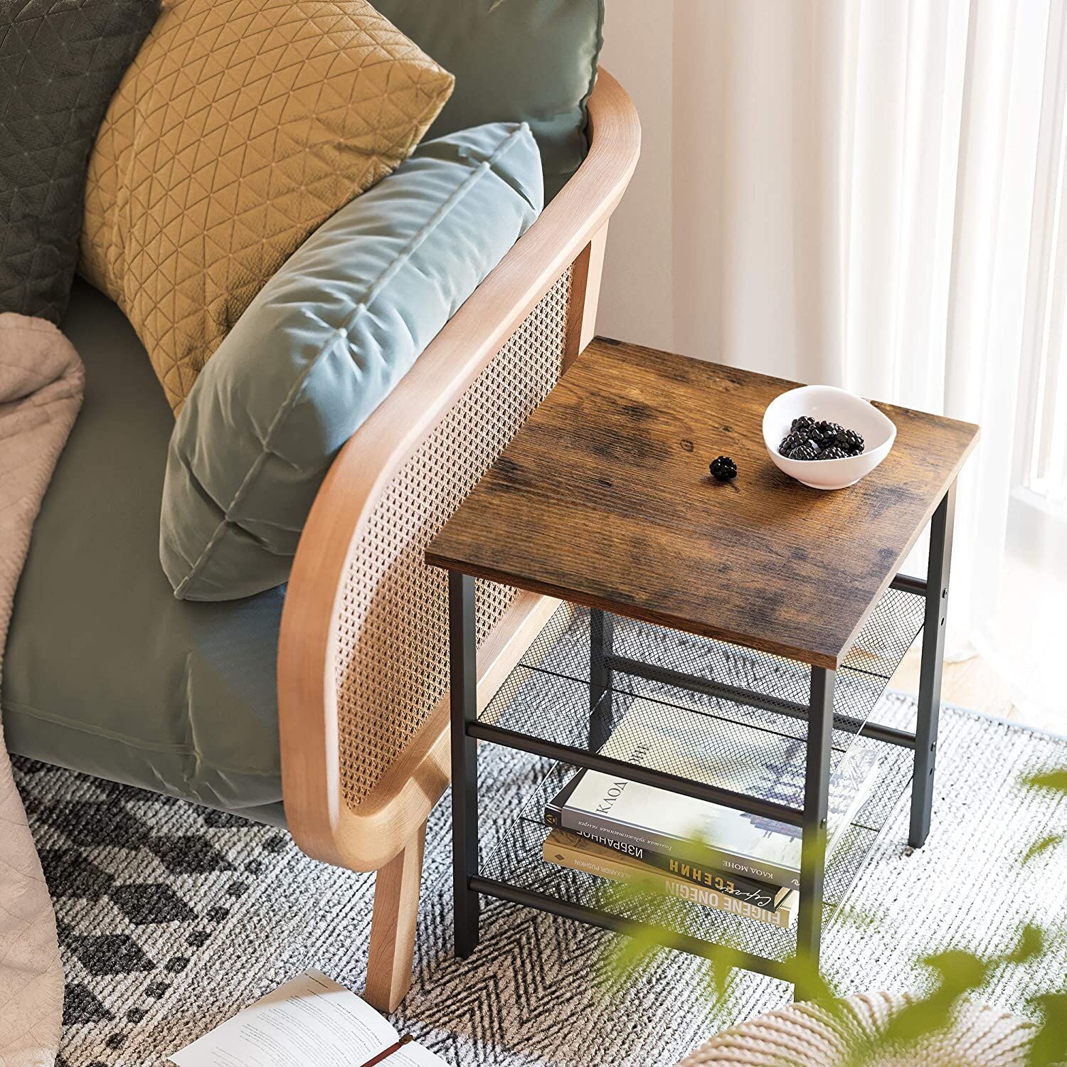 Industrial Set of 2 Bedside Tables with Adjustable Mesh Shelves Rustic Brown and Black Price