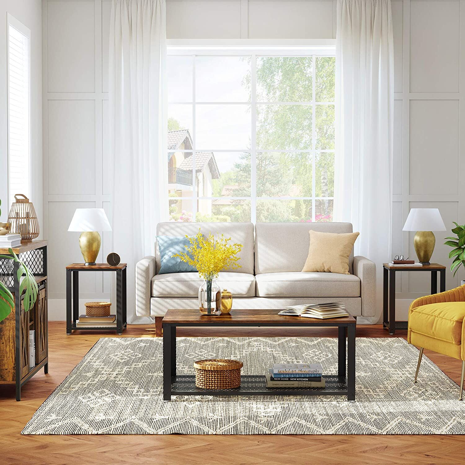 Coffee Table with Metal Frame Storage Shelf Rustic Brown Price