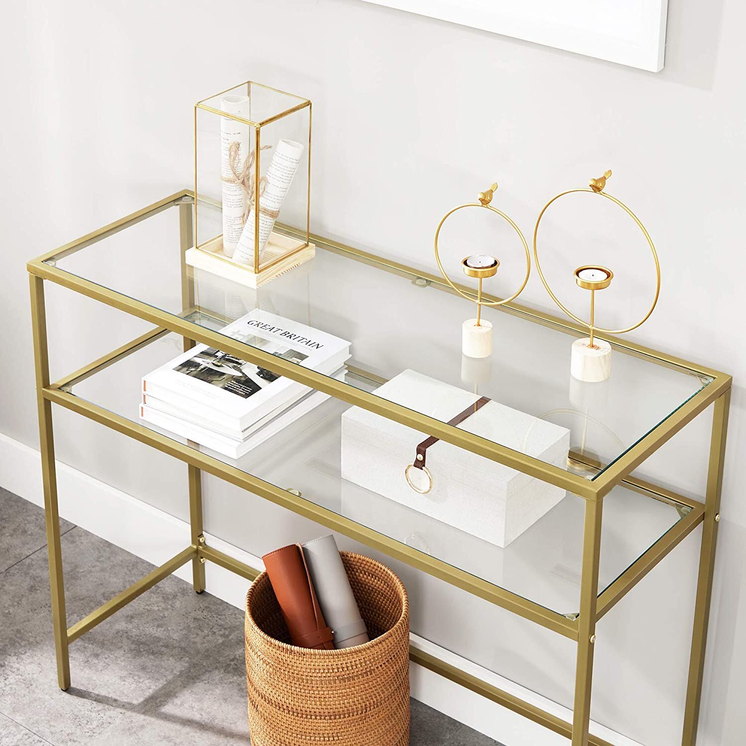 Console Table Metal Frame with 2 Shelves Adjustable Feet Price