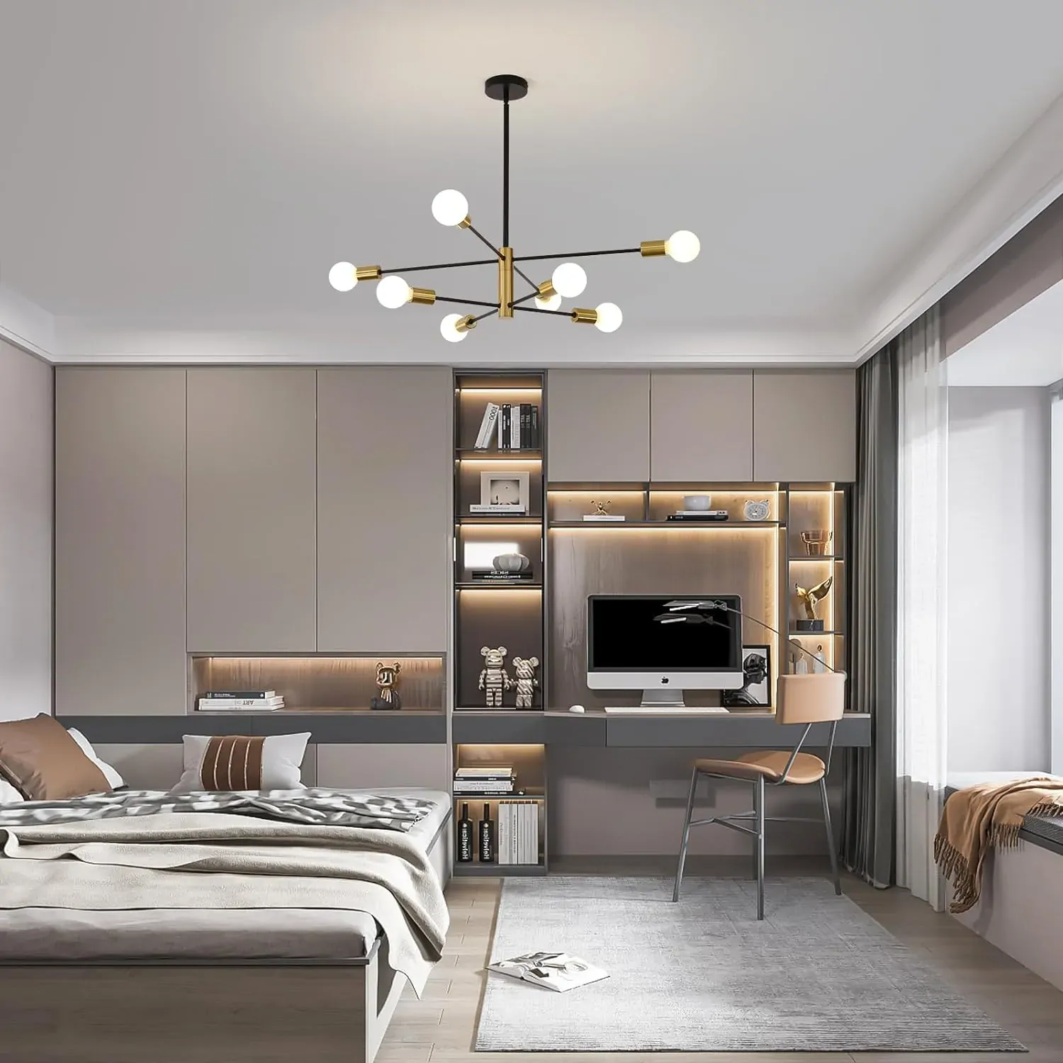 Sputnik Chandelier Modern Industrial, 8-Light , Black & Gold Price