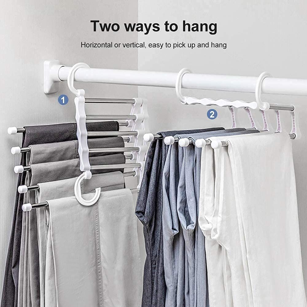 2 Pack Stainless Steel Adjustable 5 in 1 Pants Hangers Non-Slip Space Saving for Home Storage Price