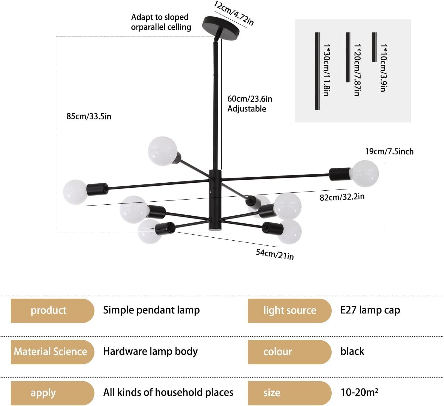 Modern Sputnik Chandelier, 8 Light, Black Price