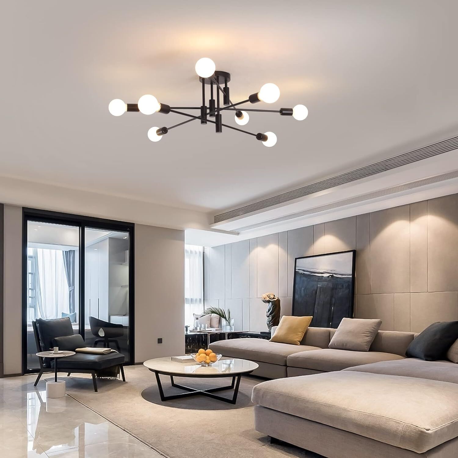 Modern Semi Flush Chandelier, 8 Light, Black Price