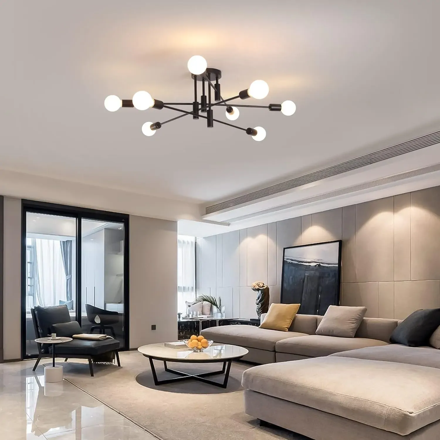 Modern Semi Flush Chandelier, 8 Light, Black Price