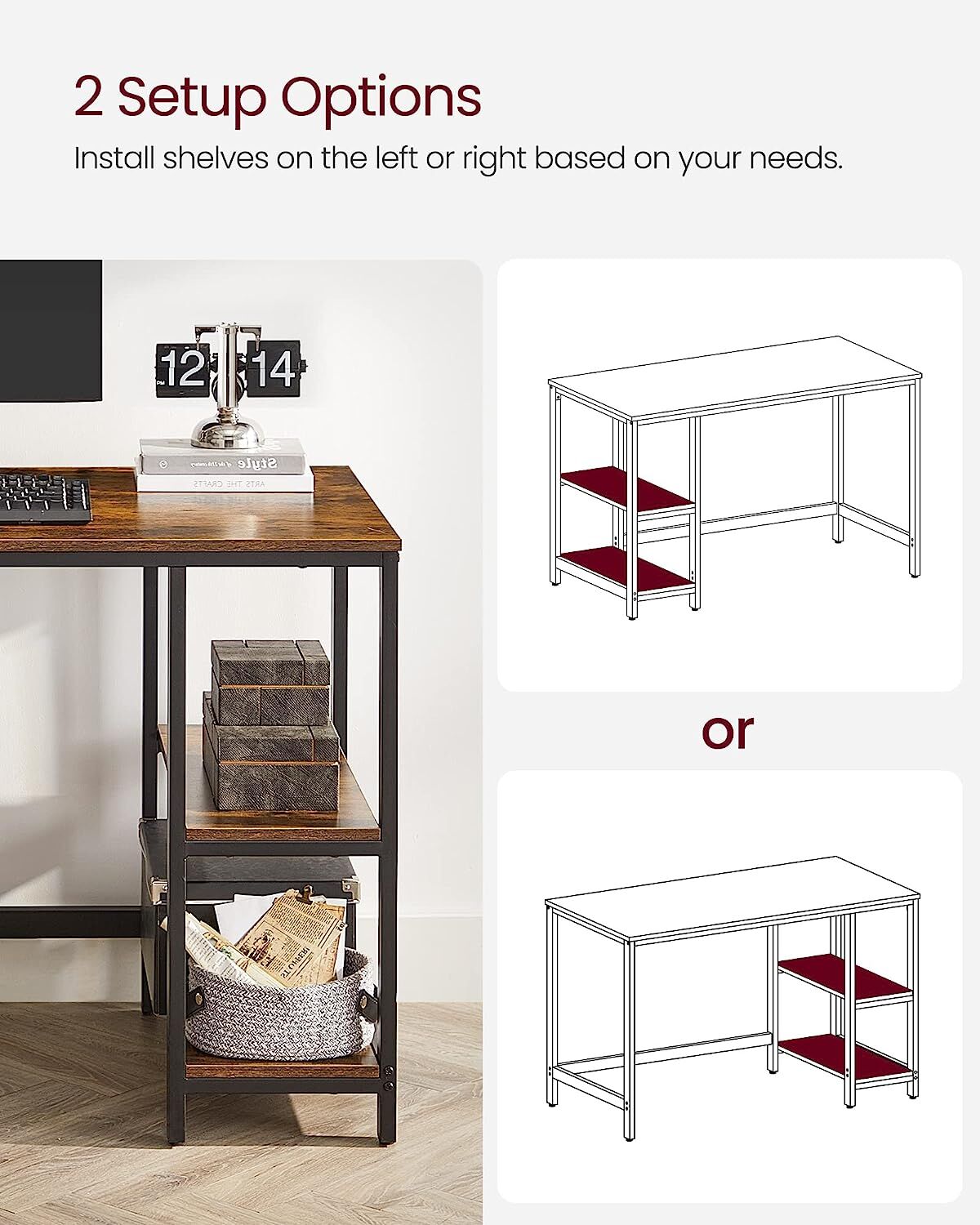 Computer Desk 2 Shelves Rustic, Brown Black Price