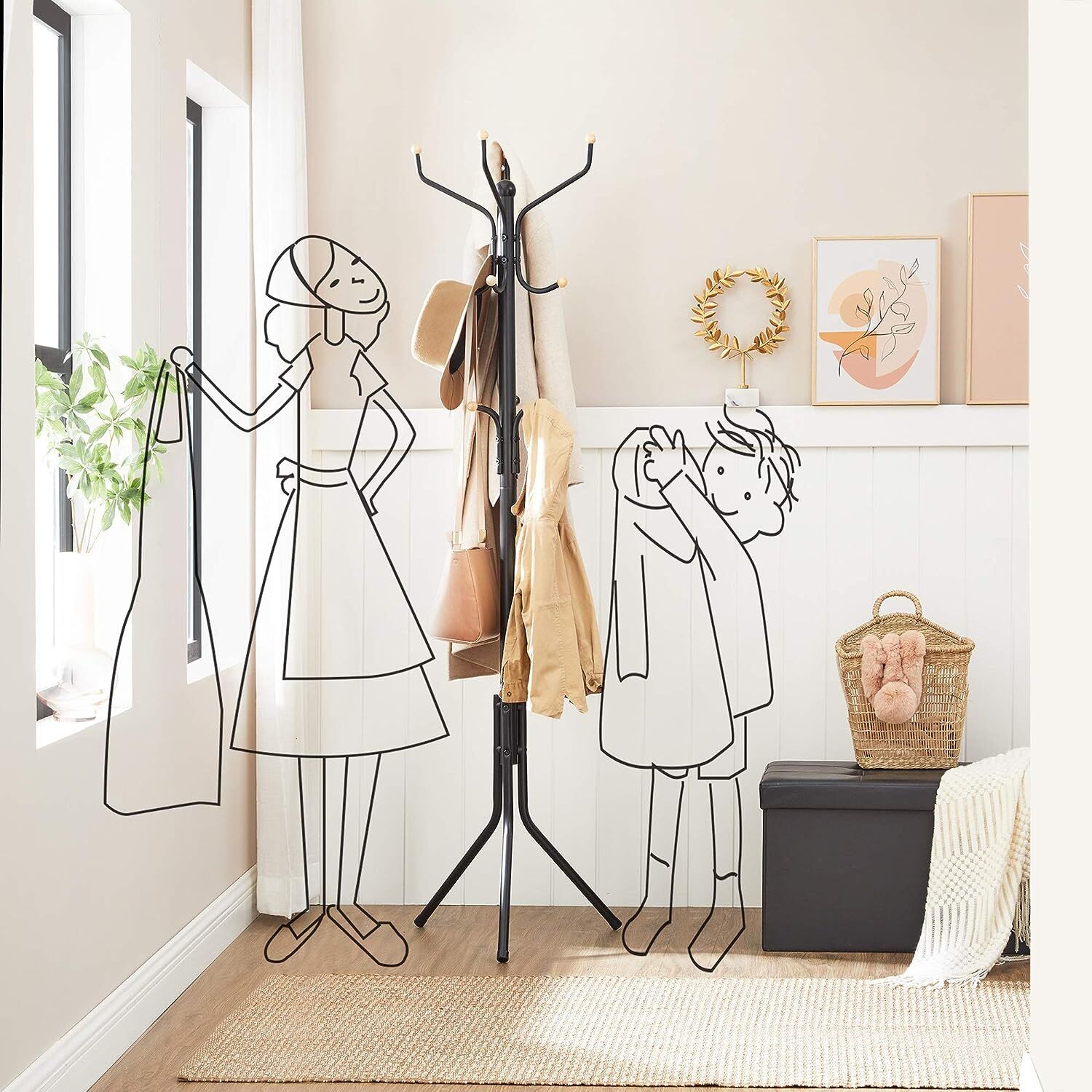 Metal Coat Rack Stand Hat Hanger, Black, 182cm Price