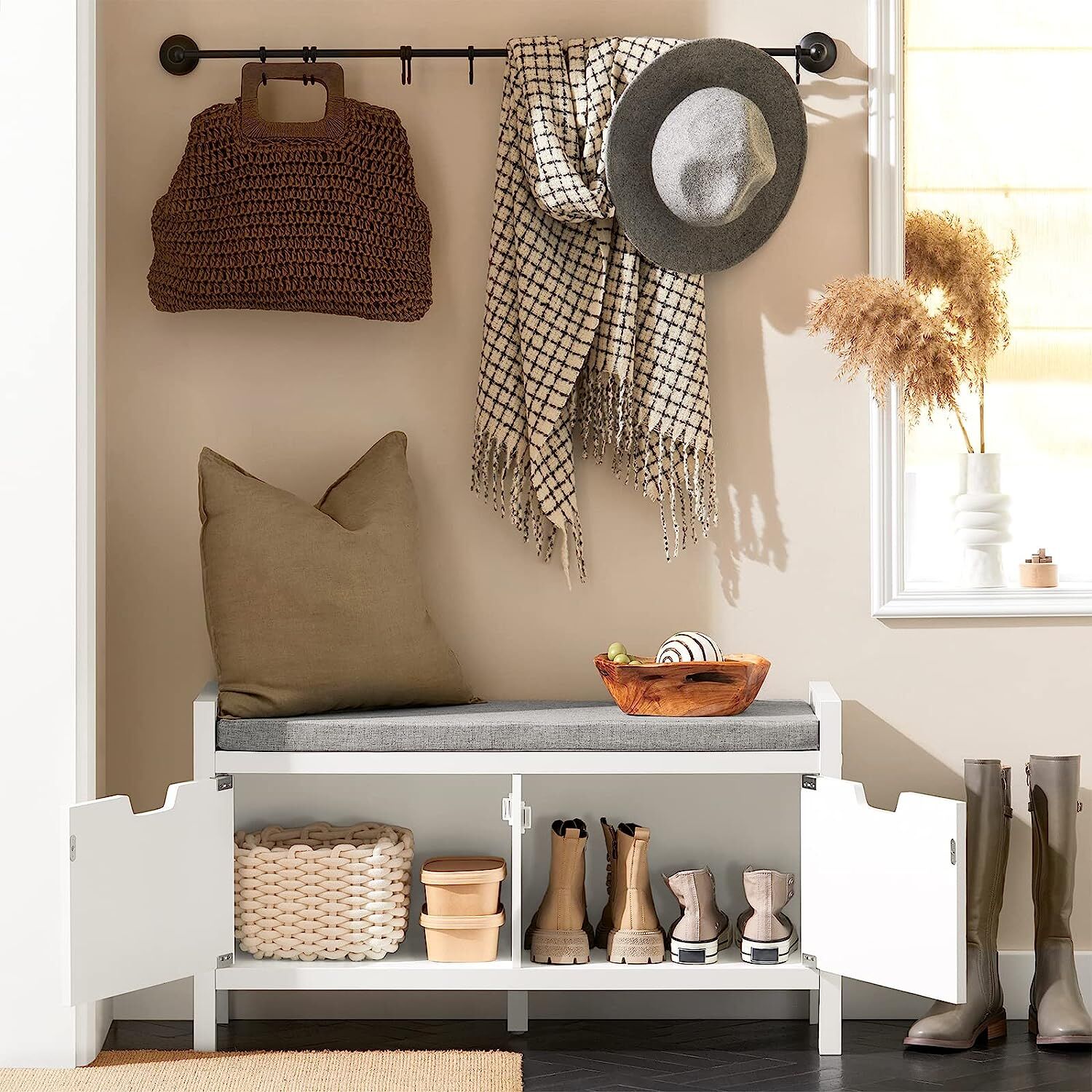 Shoe Bench Shoe Rack Cabinet Hallway, White Price