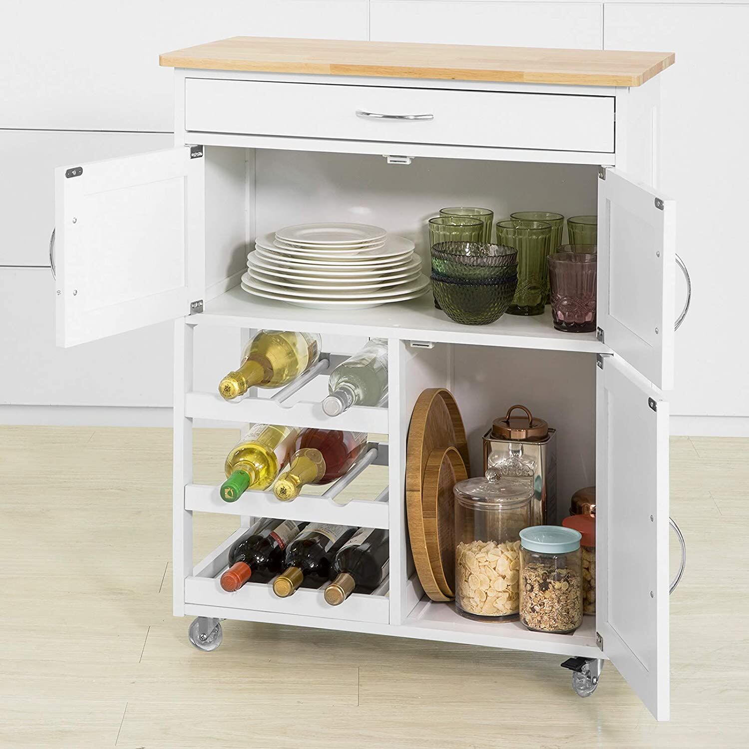 Kitchen Trolley with Wine Racks, Portable Workbench and Serving Cart for Bar or Dining Price