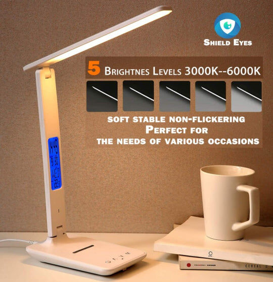 LED Desk Lamp with Fast Wireless Charger Clock Alarm Date Temperature Price