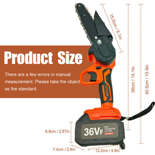 6" Mini Orange Cordless Electric Chainsaw 2X Battery-Powered Wood Cutter Rechargeable Price