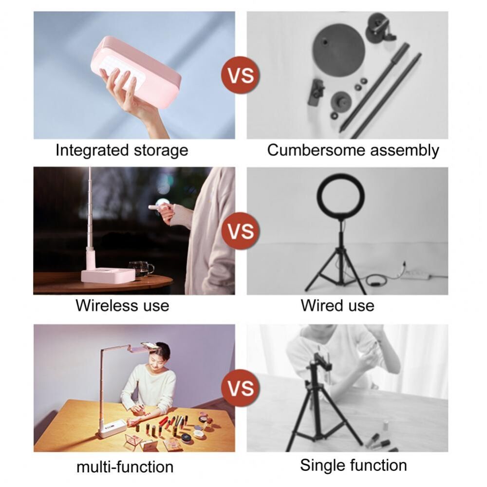 LED Portable Phone Holder Stand Wireless Remote Dimmable Selfie Fill Light Lamp Pink Price