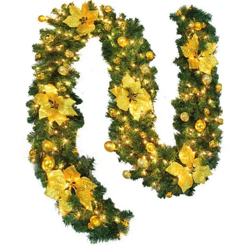 9FT Yellow Christmas Garland with LED Light Xmas Artificial Wreath Stairs Rattan Decor Price