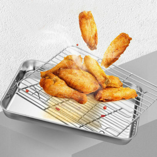 1pc Stainless Steel Baking Pan Toaster Oven Pans Grid Baking Dish BBQ Cookie Cake, 30*24cm Price