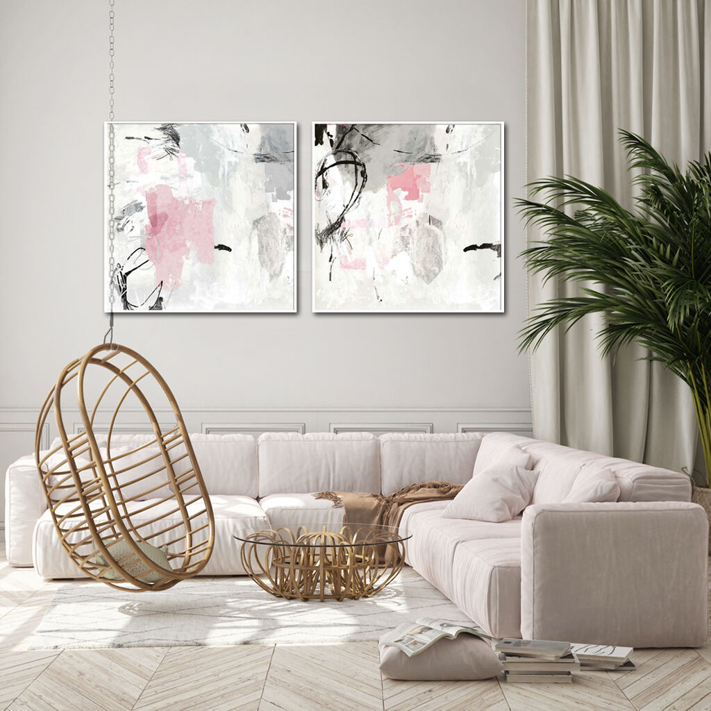 Wall Art 50cmx50cm Abstract Pink Grey 2 Sets White Frame Canvas Price