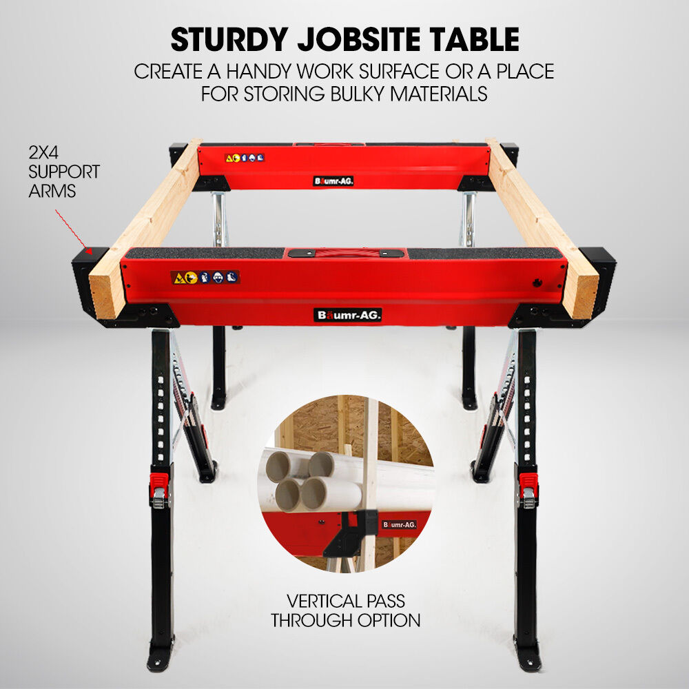 BAUMR-AG 2 x Steel Saw Horse, Folding Height Adjustable Sawhorse, 1180kg Capacity, 2x4 Support Arms Price