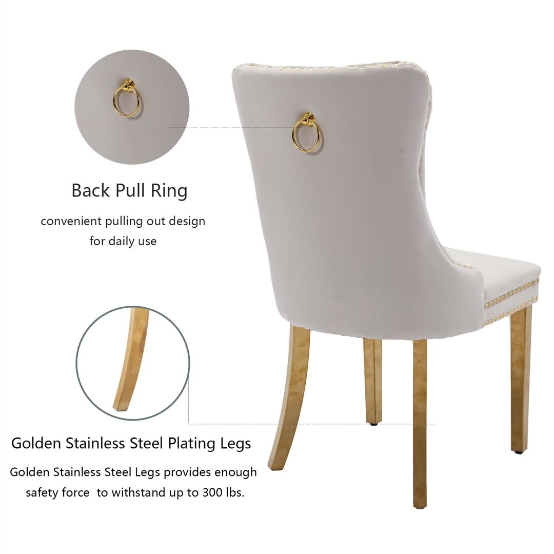AADEN 6x Velvet Dining Chairs with Golden Metal Legs-Beige Price