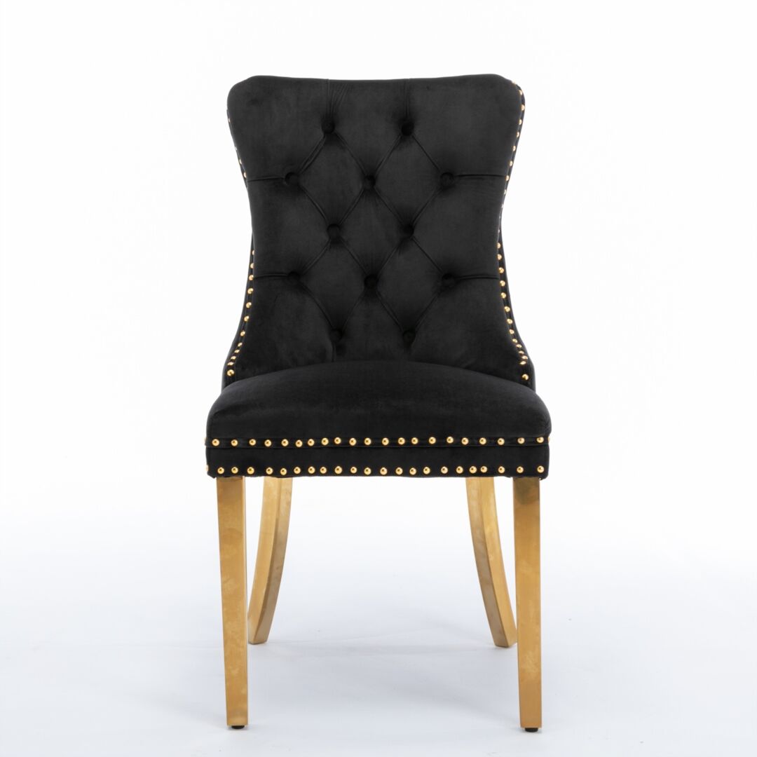 6x Velvet Dining Chairs with Golden Metal Legs-Black Price