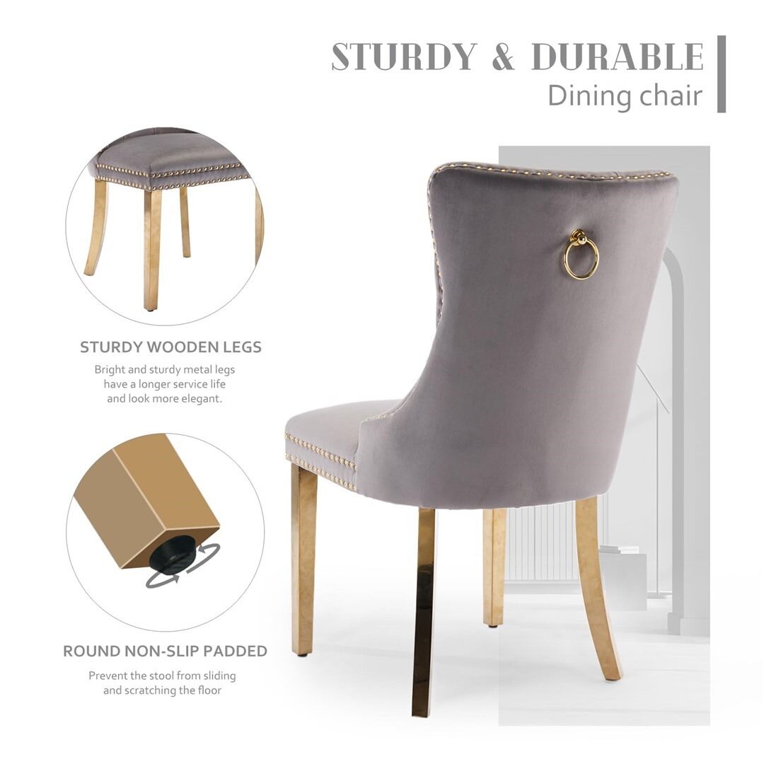 AADEN 8x Velvet Dining Chairs with Golden Metal Legs-Grey Price