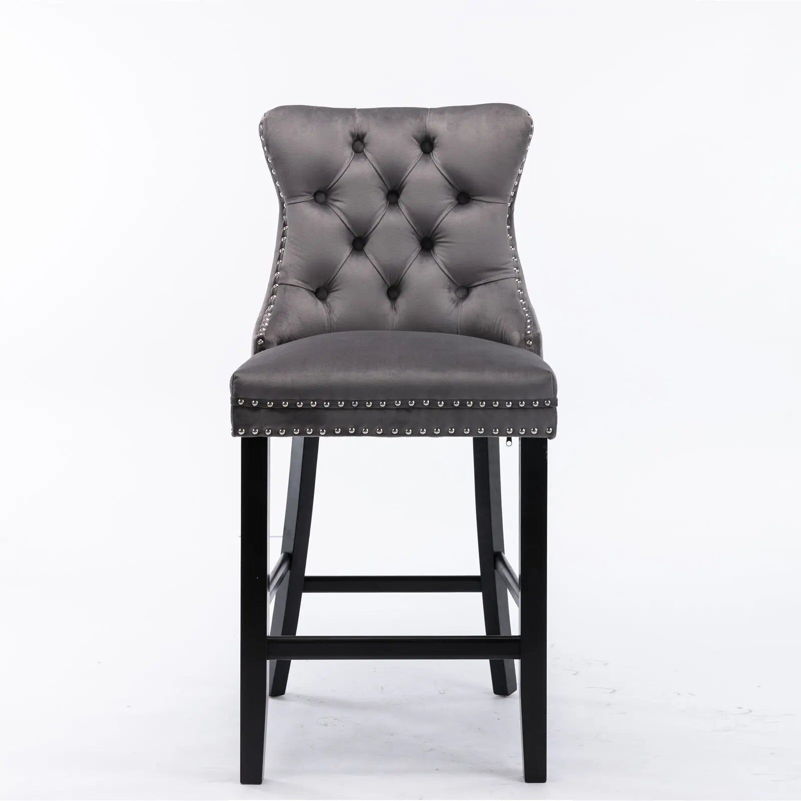 4X Velvet Bar Stools with Studs Trim Wooden Legs Tufted Dining Chairs Kitchen Price