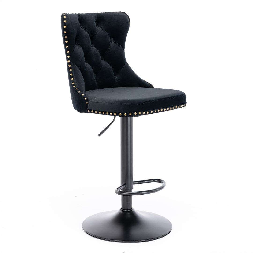 4x Height Adjustable Swivel Bar Stool Velvet Nailhead Barstool with Footrest Price