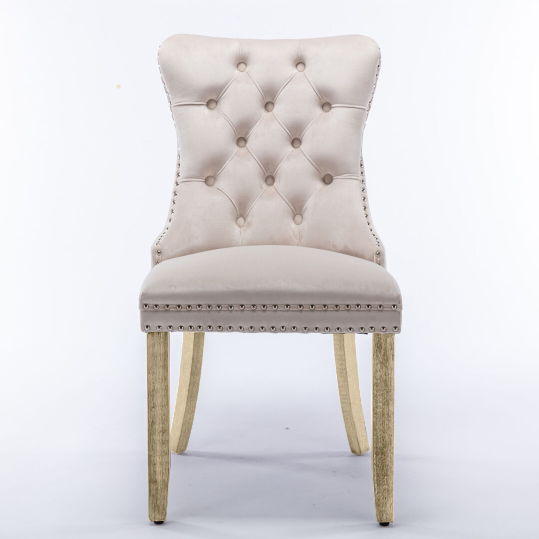 8x Velvet Dining Chairs Upholstered Tufted Kithcen Chair with Solid Wood Legs Stud Trim and Ring-Beige Price