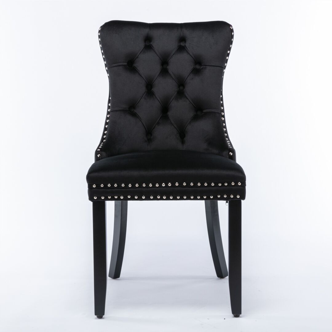 6x Velvet Dining Chairs Upholstered Tufted Kithcen Chair with Solid Wood Legs Stud Trim and Ring-Black Price