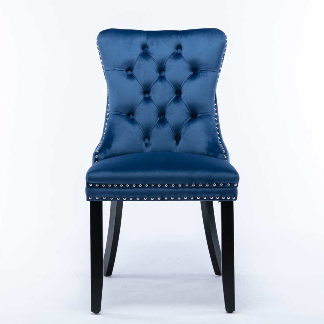 6x Velvet Dining Chairs Upholstered Tufted Kithcen Chair with Solid Wood Legs Stud Trim and Ring-Blue Price