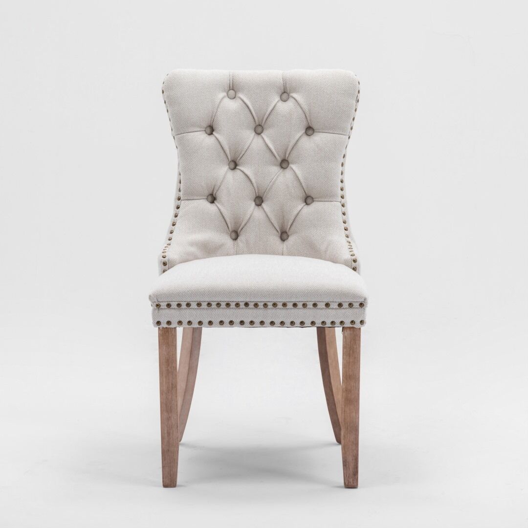 6x AADEN Modern Elegant Button-Tufted Upholstered Fabric with Studs Trim and Wooden legs Dining Side Chair-Beige Price