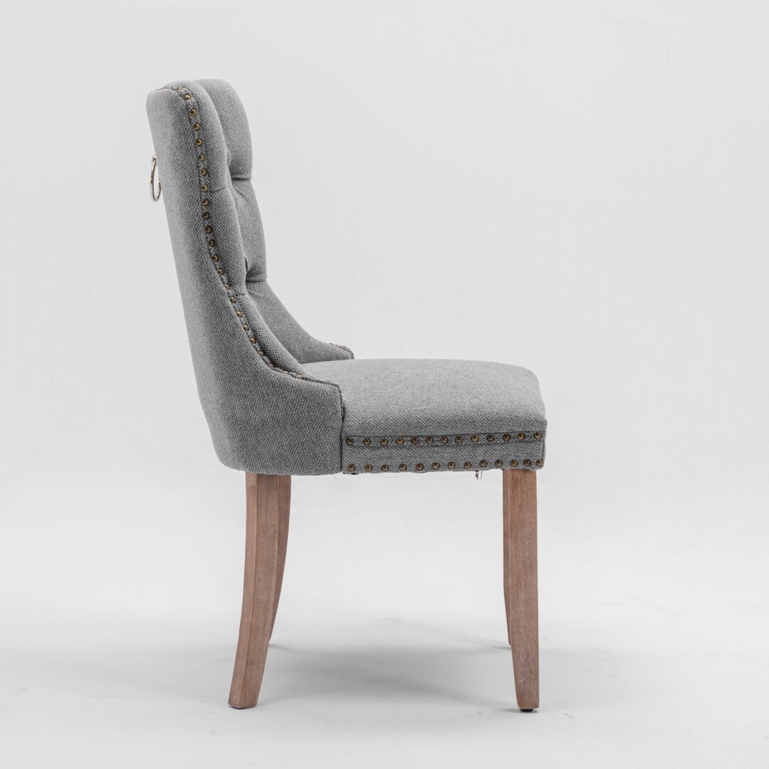 AADEN Modern Elegant Button-Tufted Upholstered Fabric with Studs Trim and Wooden legs Dining Side Chair-Gray Price