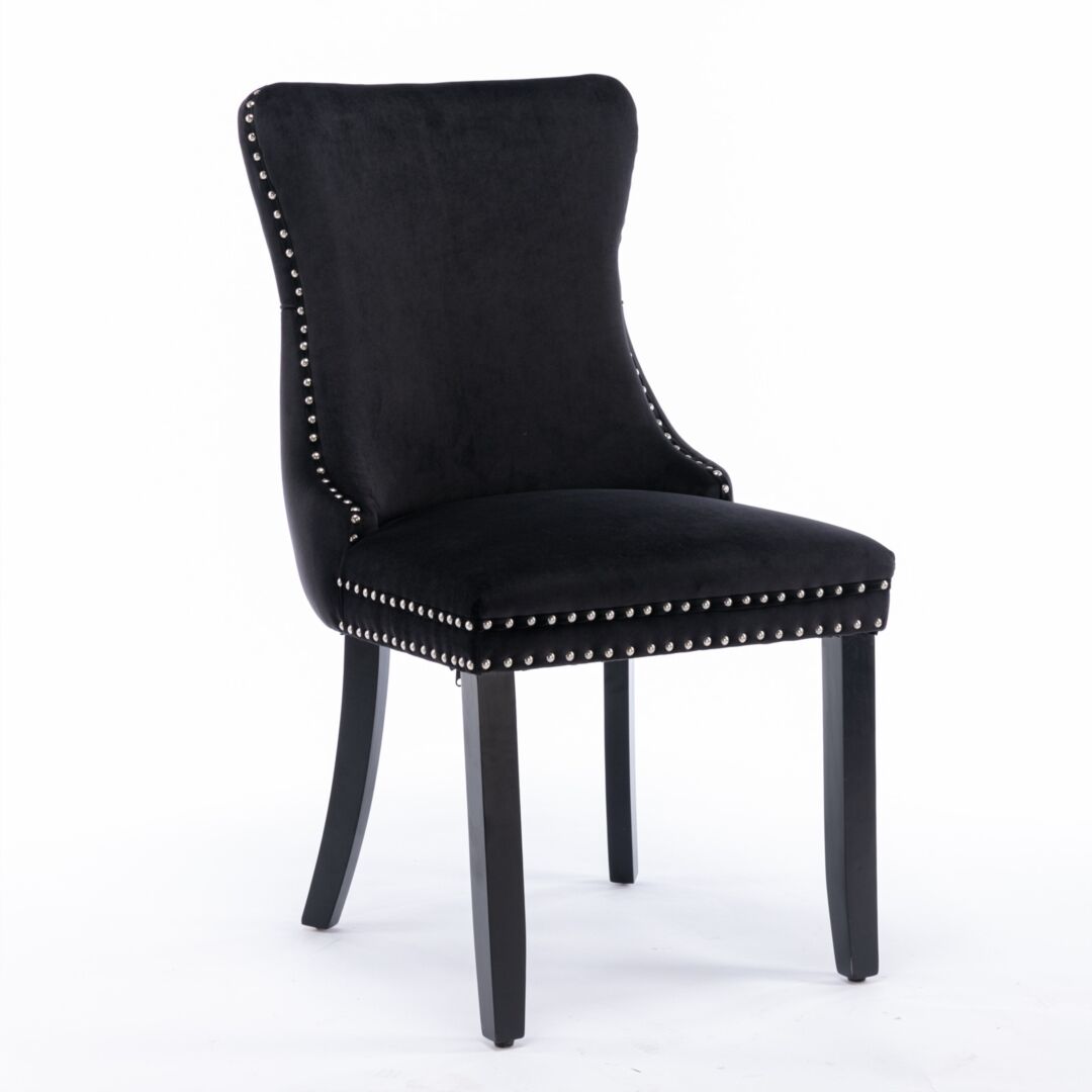 4x Velvet Upholstered Dining Tufted Chairs with Studs Trim and Solid Wood Legs-Black Price