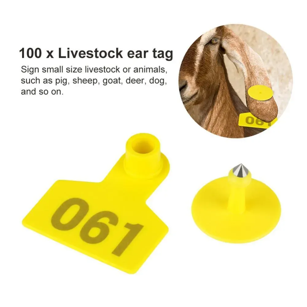 1-100 Cattle Number Ear Tags 5x4cm Set - Small Yellow Pig Goat Livestock Label Price