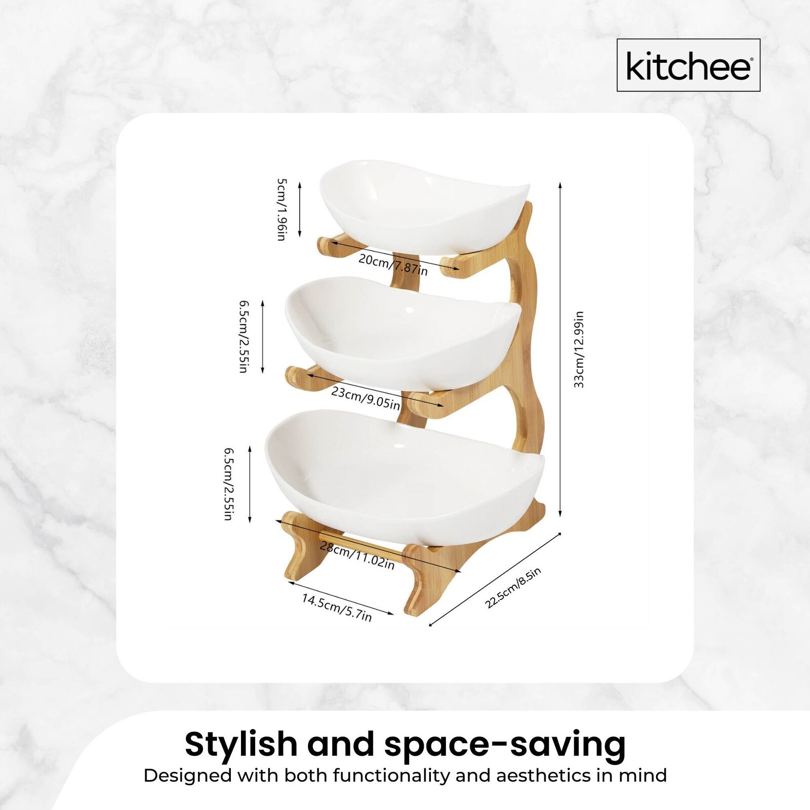 3 Tier Porcelain Fruit Bowl - Ceramic Vegetable Storage With Bamboo Stand Price