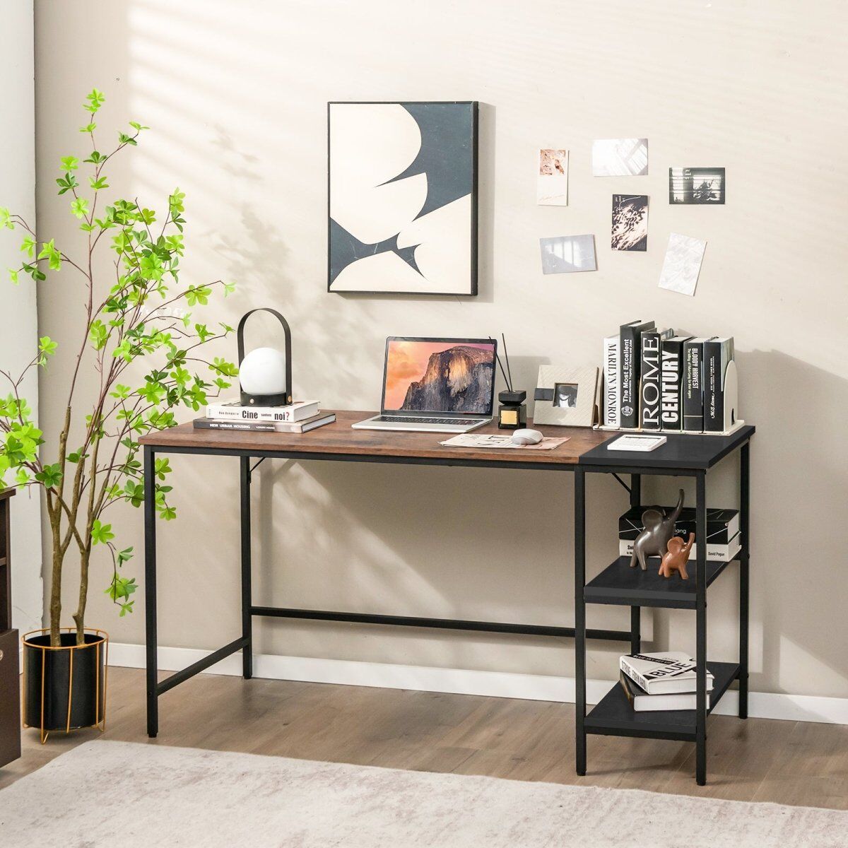 1.4m Computer Table Desk Book Storage Student Study Home Office Workstation Vintage Oak Finish Price